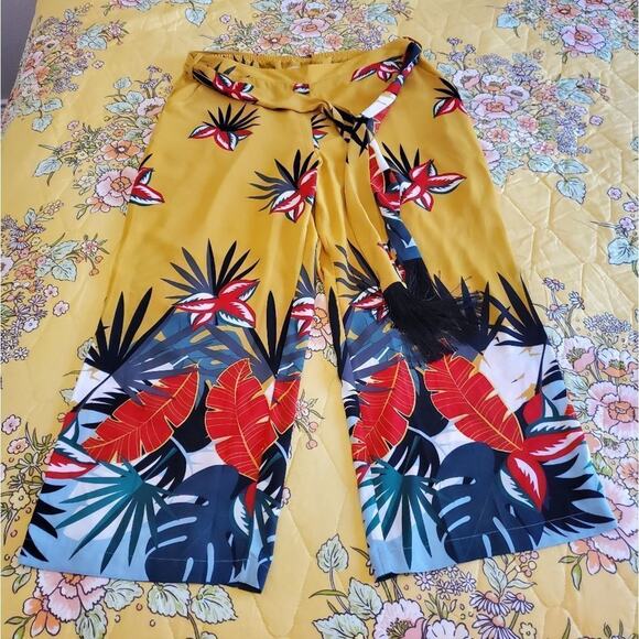Soft Surroundings‎ floral wide leg palazzo pants fringed belt size XL - Picture 2 of 11